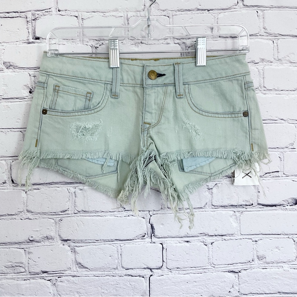 New Wildfox Friday Night Shorts Light Green Overdye Cut Off Low Rise Size 24